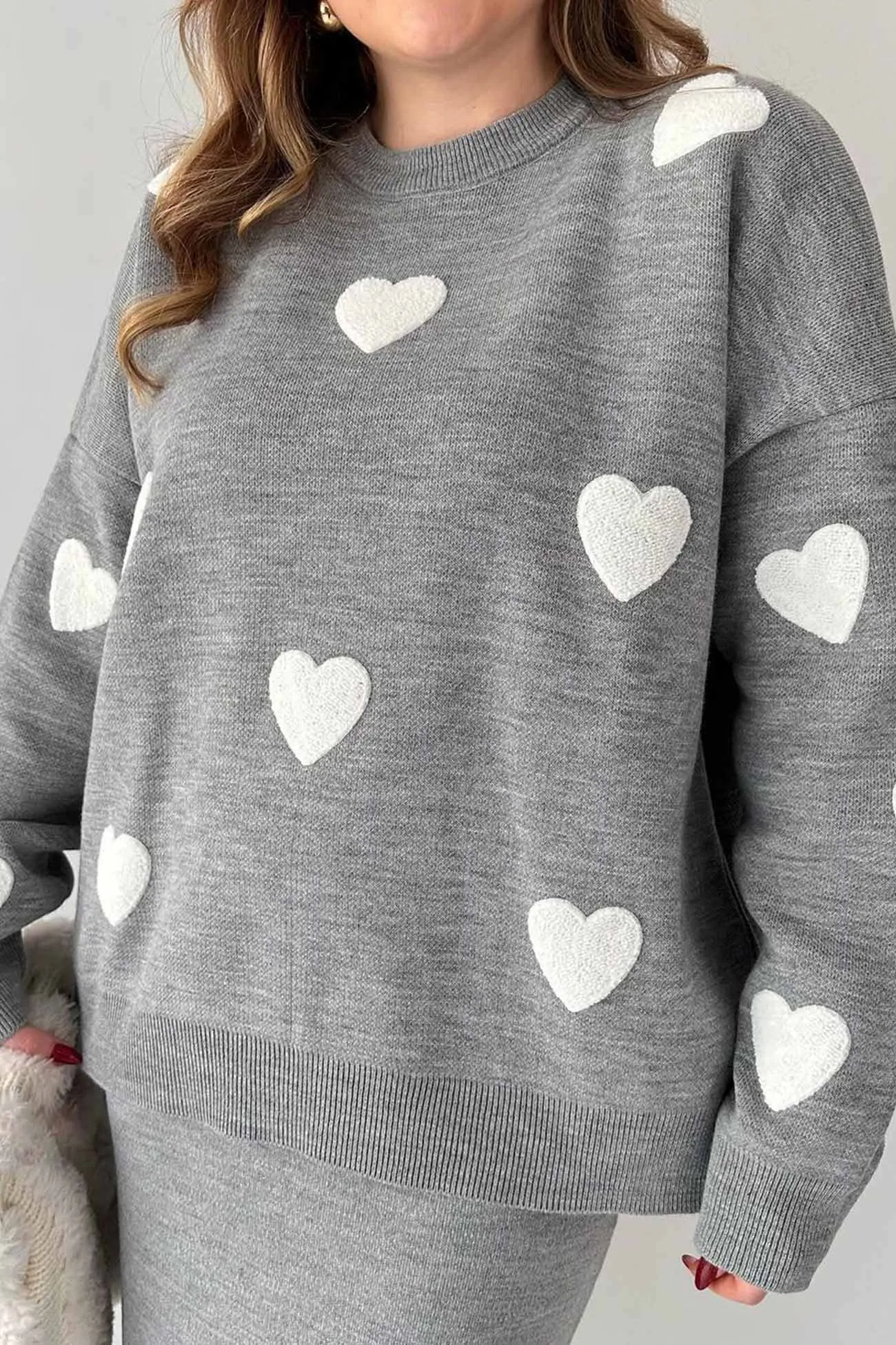 Maxct Heart Graphic Sweater Midi Skirt Knit Suits