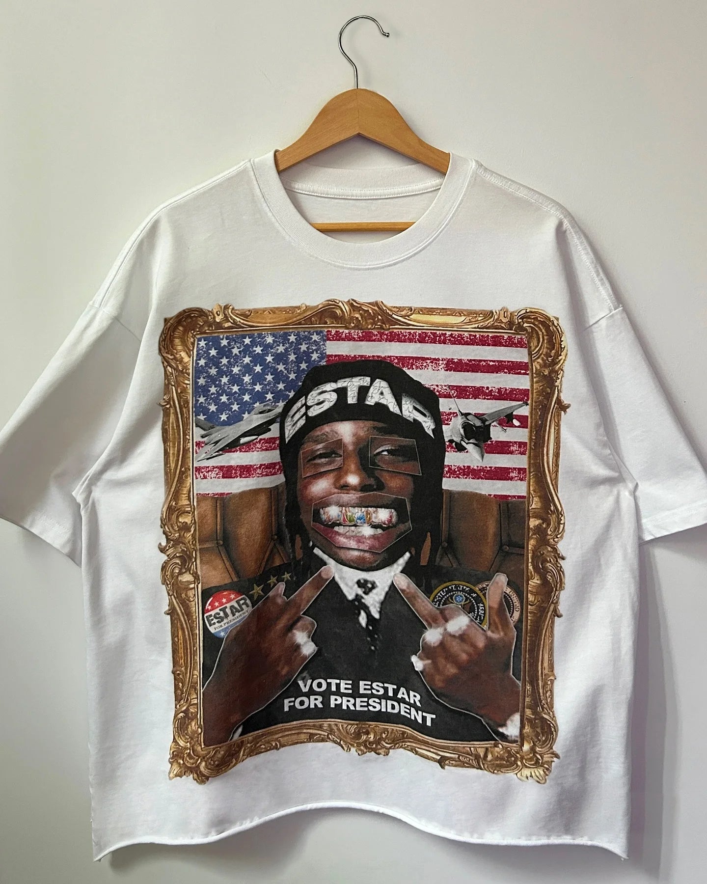 Maxct American style Gothic portrait print oversized T-shirt men's Y2K street hip-hop Harajuku loose and versatile short sleeved top