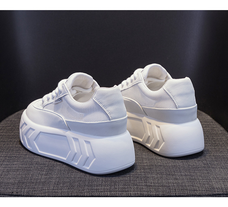 8cm Air Leather Chunky Sneakers with Thick-Soled Platform