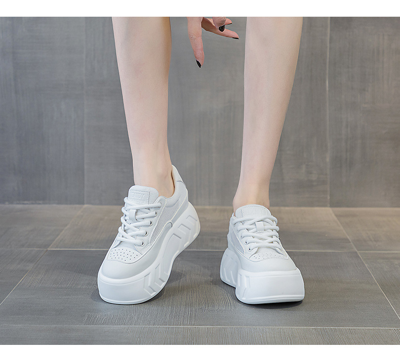 8cm Air Leather Chunky Sneakers with Thick-Soled Platform