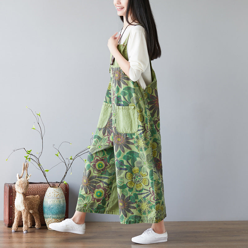 Retro Floral Printed Strappy Pants