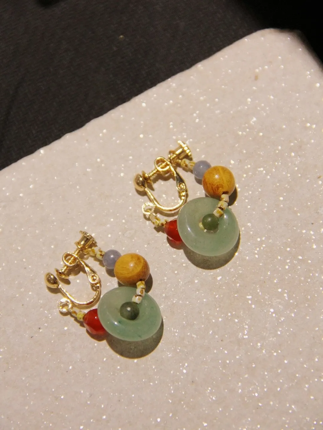 「Chinoiserie」Natural Jade Hoop Earrings