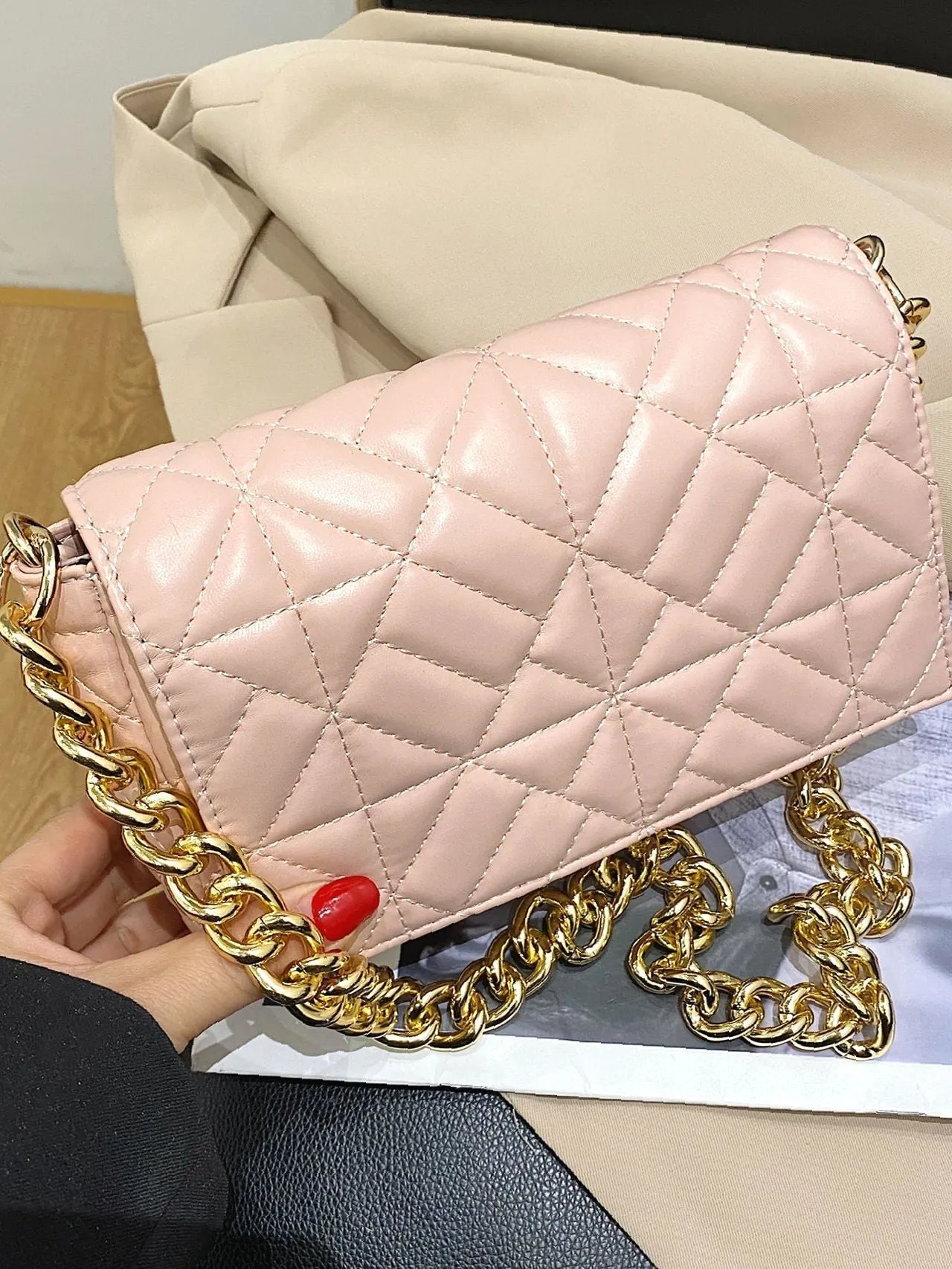 Bag For Love - Minimalist Quilted Flap Square Bag - Women Maxct Bags