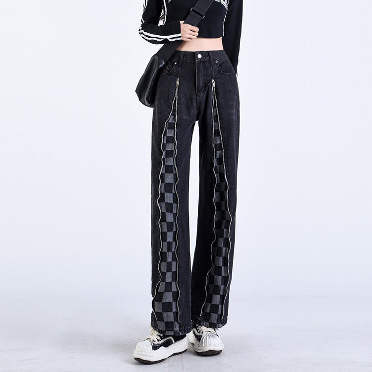 Zip Up Checker Jeans Maxct