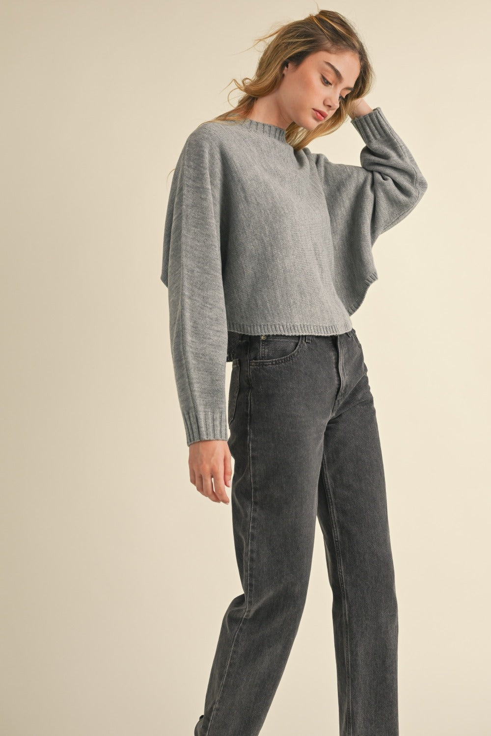 Maxct &Mable Round Neck Dolman Sleeve Cropped Sweater