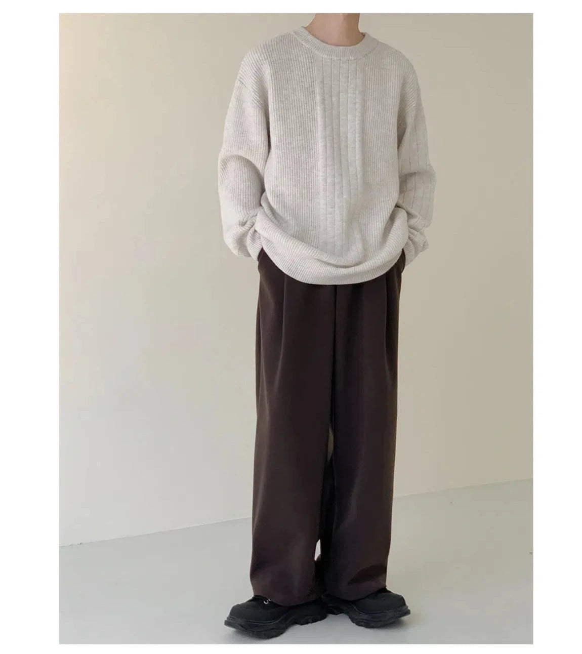 Maxct Light Gray Drape Crew Neck Sweater
