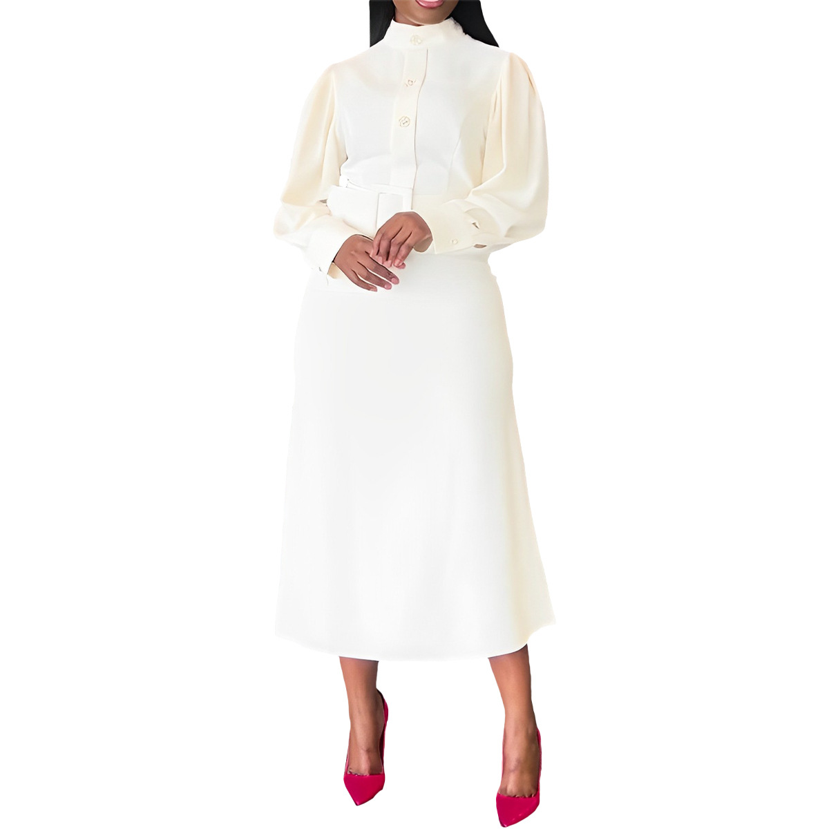 Maxct dress to impress outfits New Fashionable Solid Color Mid-High Collar Long Sleeve