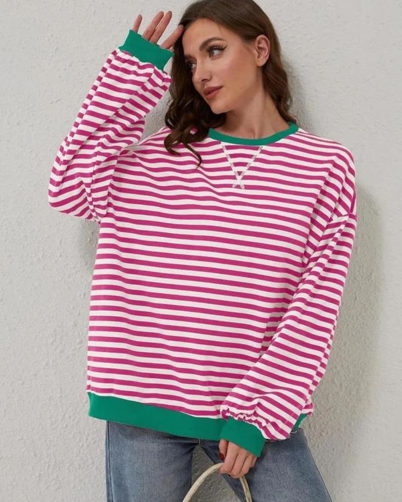 OVERSIZED STRIPED LONG SLEEVE SWEATSHIRT