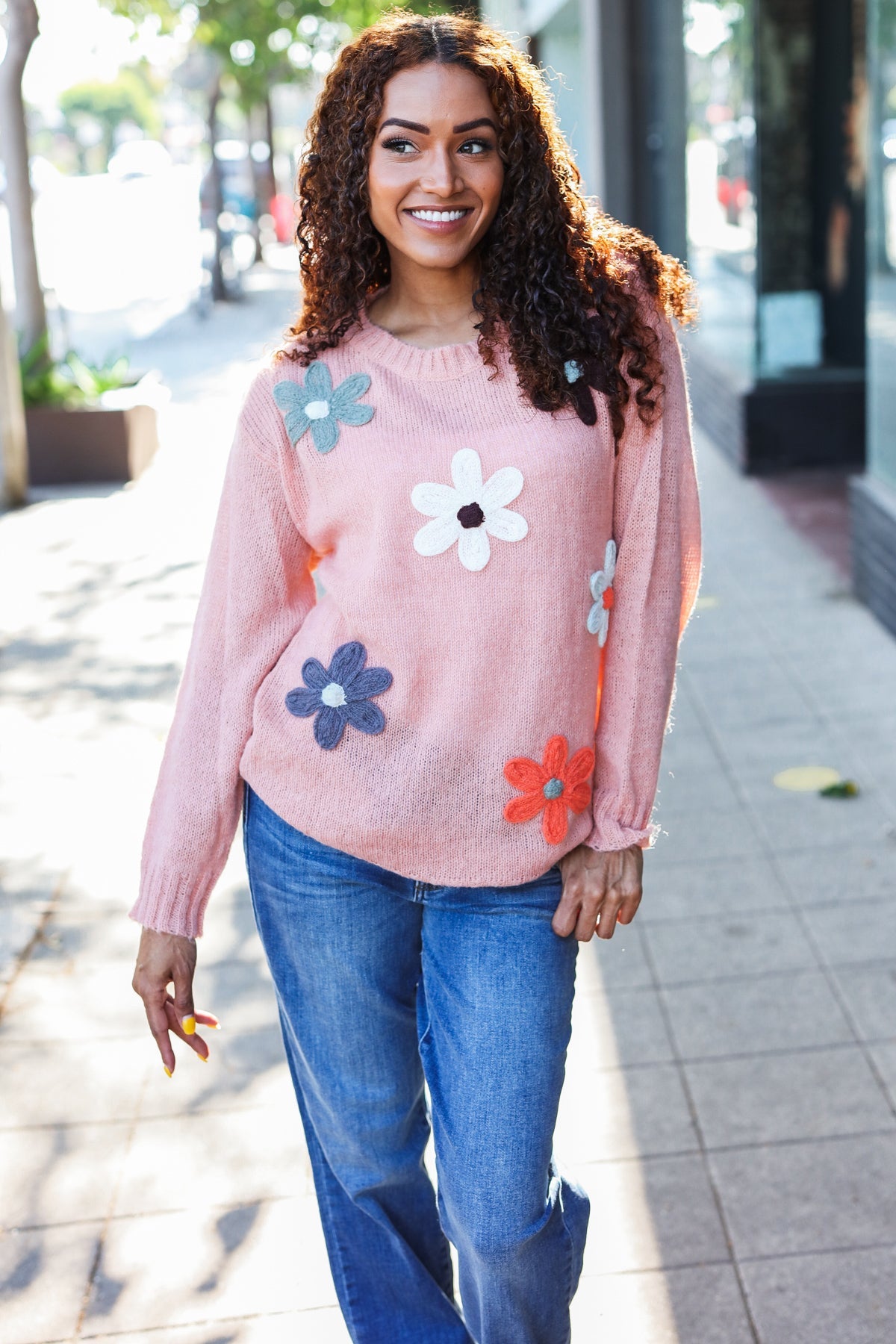 Maxct &Eyes On You Terracotta Flower Patch Oversized Knit Sweater