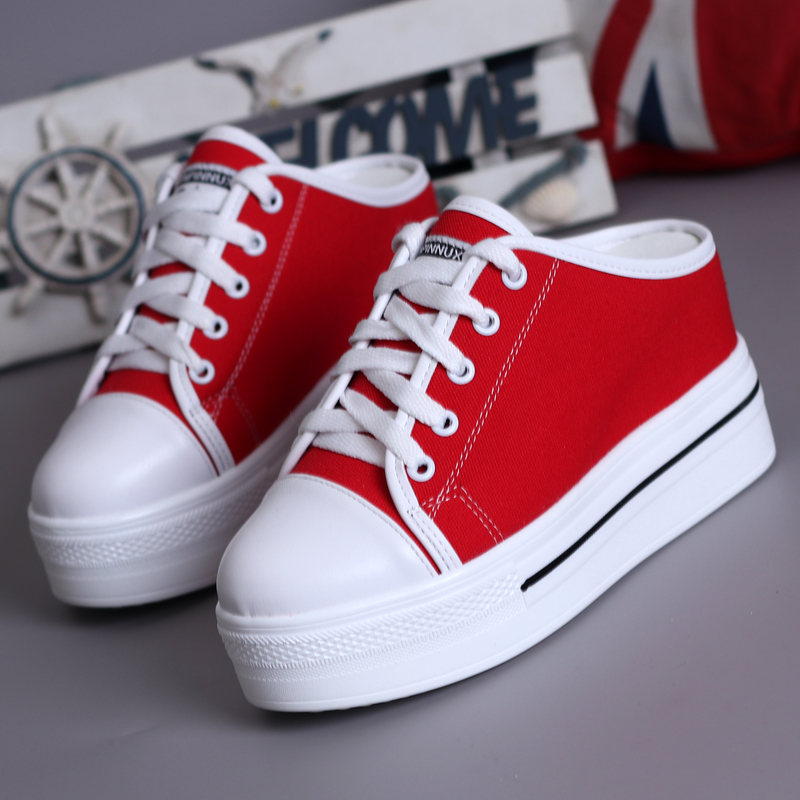 Slip-on Platform White Canvas Sneakers for Women