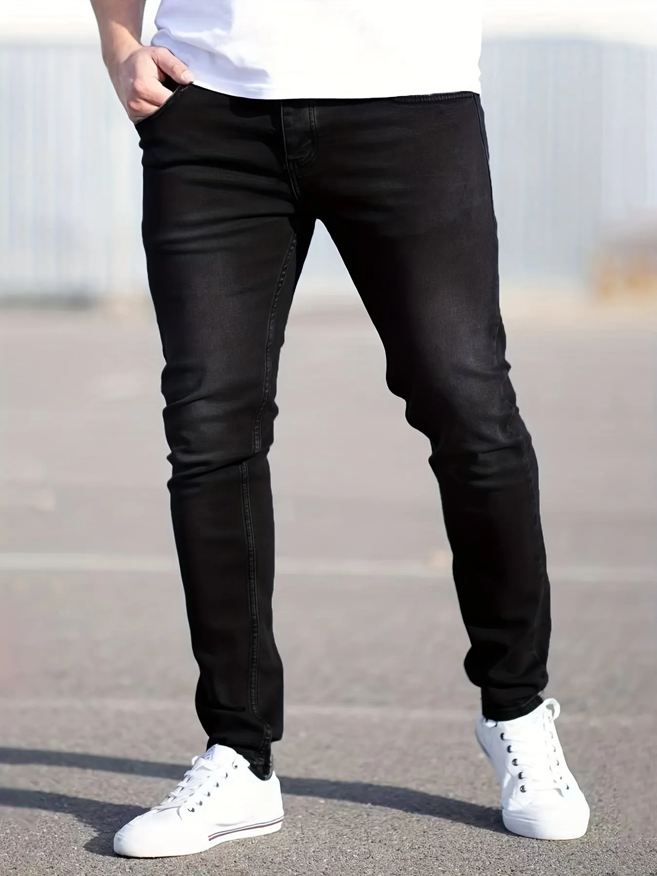 Maxct  Light Wash Cotton Slim Fit Jeans, Men's Casual Street Style Mid Stretch Denim Pants For Spring Summer