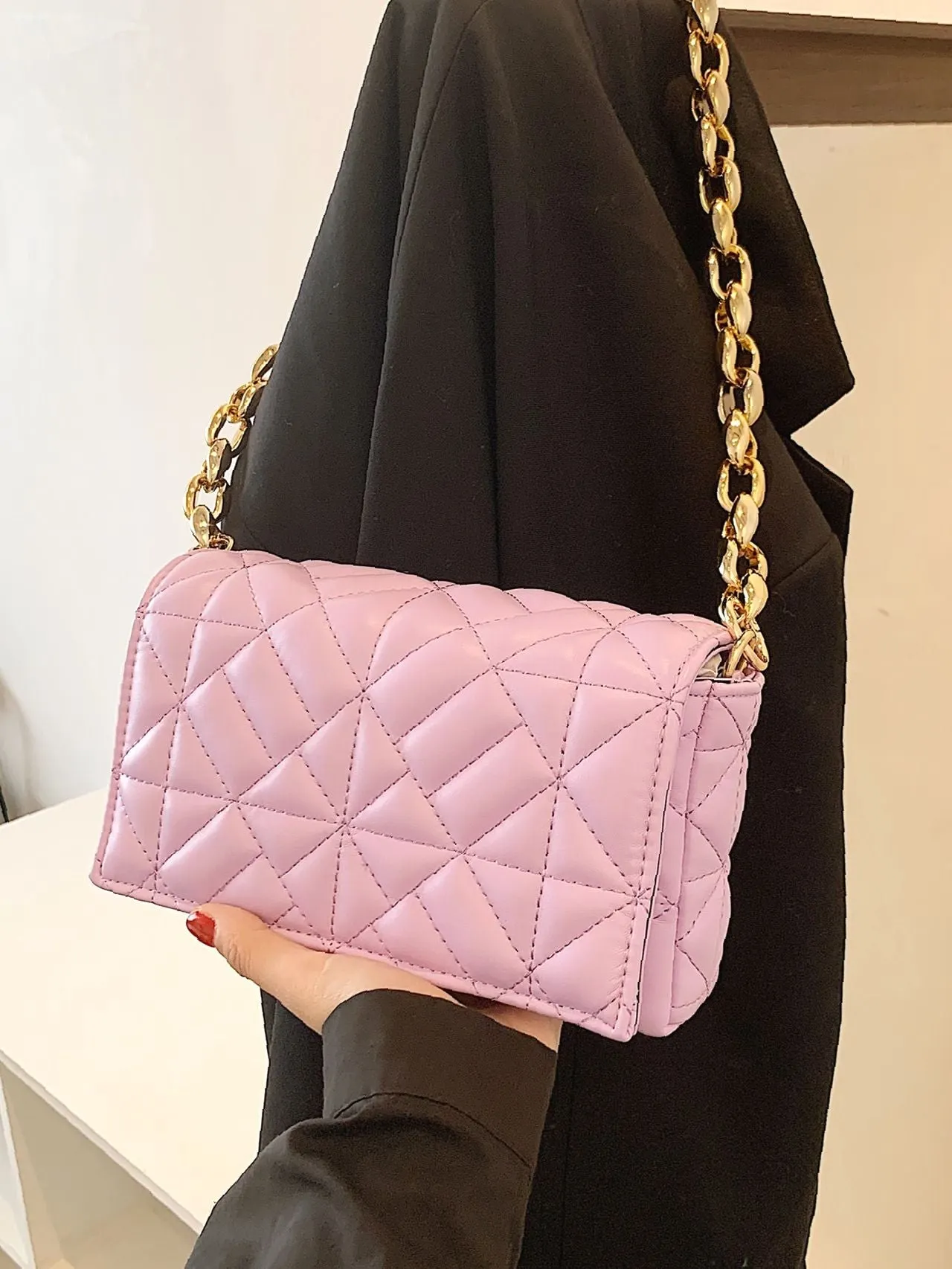 Bag For Love - Minimalist Quilted Flap Square Bag - Women Maxct Bags