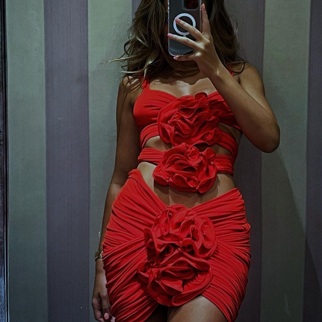 Radiant Rose Cutout Embellished Ruched Mini Dress Maxct