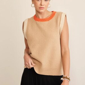 Women's Taupe Contrast-Trim Sweater Vest