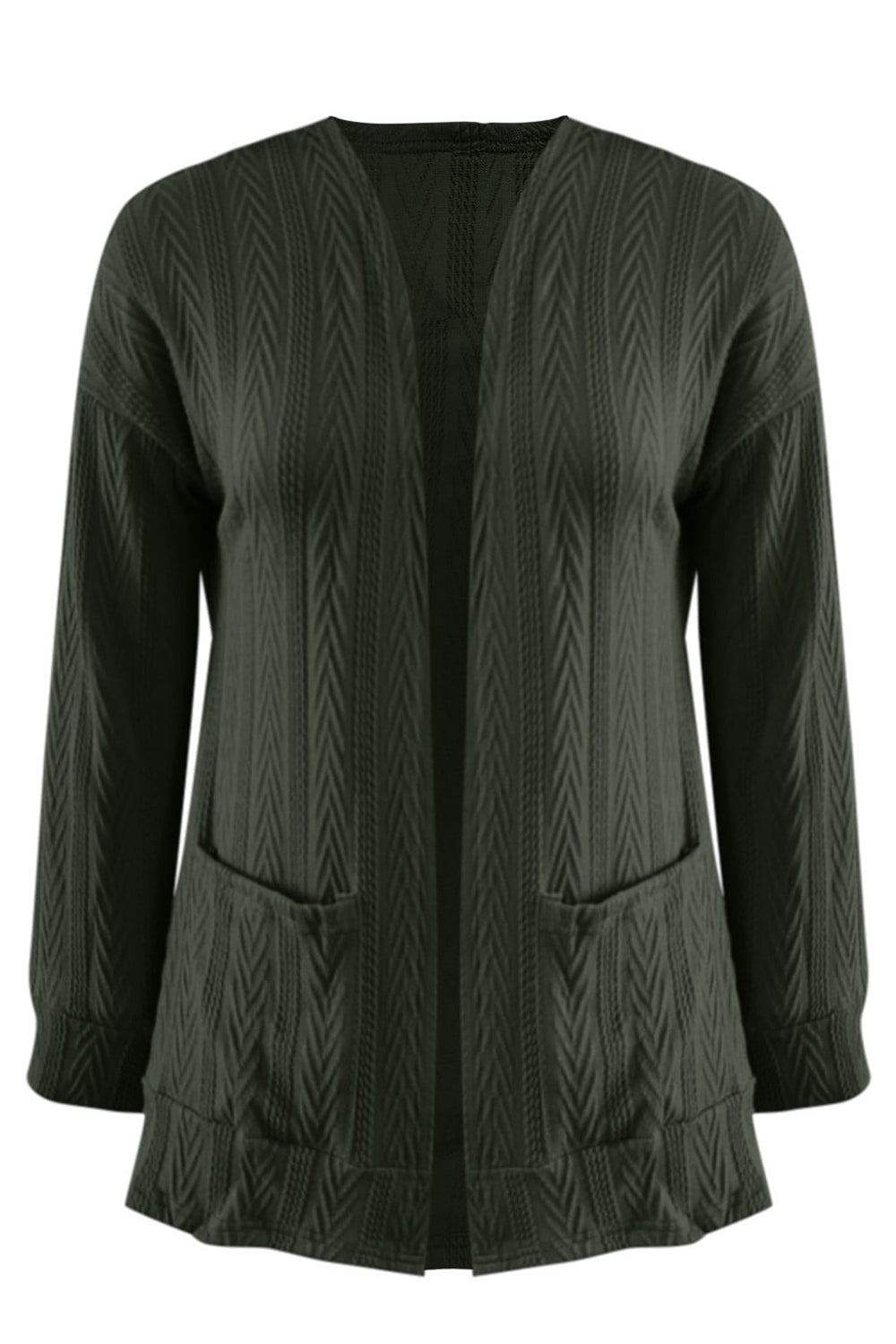 Maxct &Full Size Textured Open Front Long Sleeve Cardigan