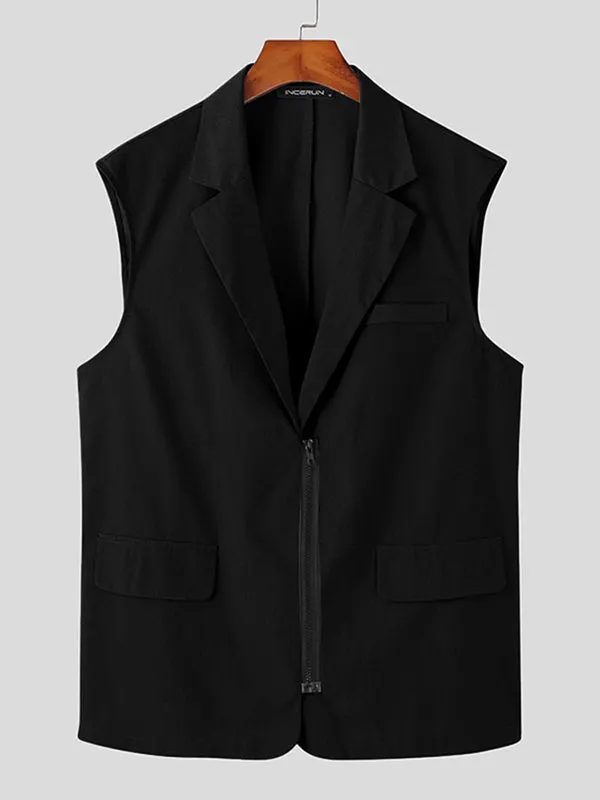 Maxct - Mens Solid Sleeveless Loose Zip Waistcoat J