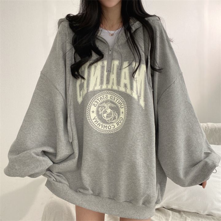 Marines Print Hoodie Baggy Pullovers Women's Sweatshirt - true deals club
