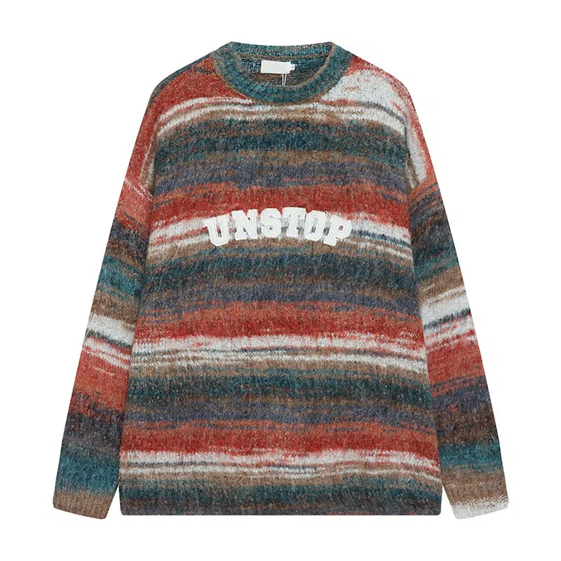 Maxct Faux Mohair Colorful Striped Sweater