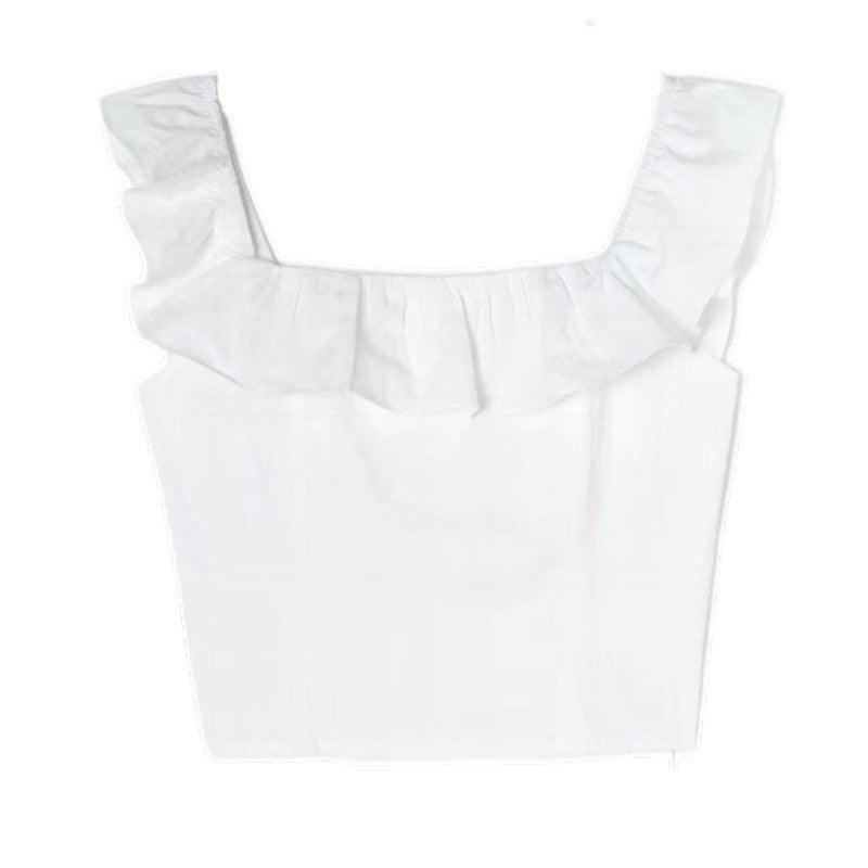 Maxct Retro Niche Ruffled White Sleeveless Shirt