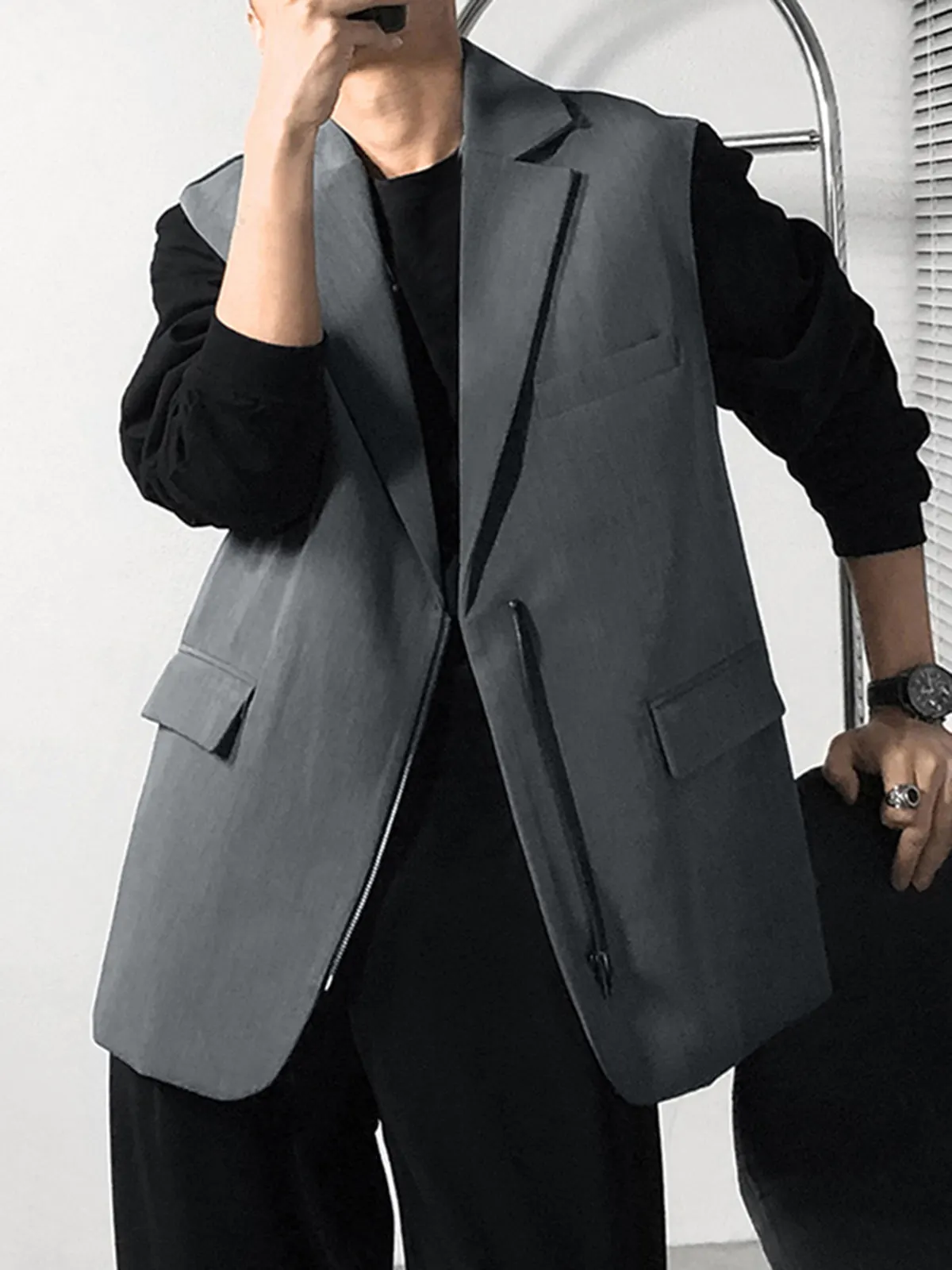 Maxct - Mens Solid Sleeveless Loose Zip Waistcoat J