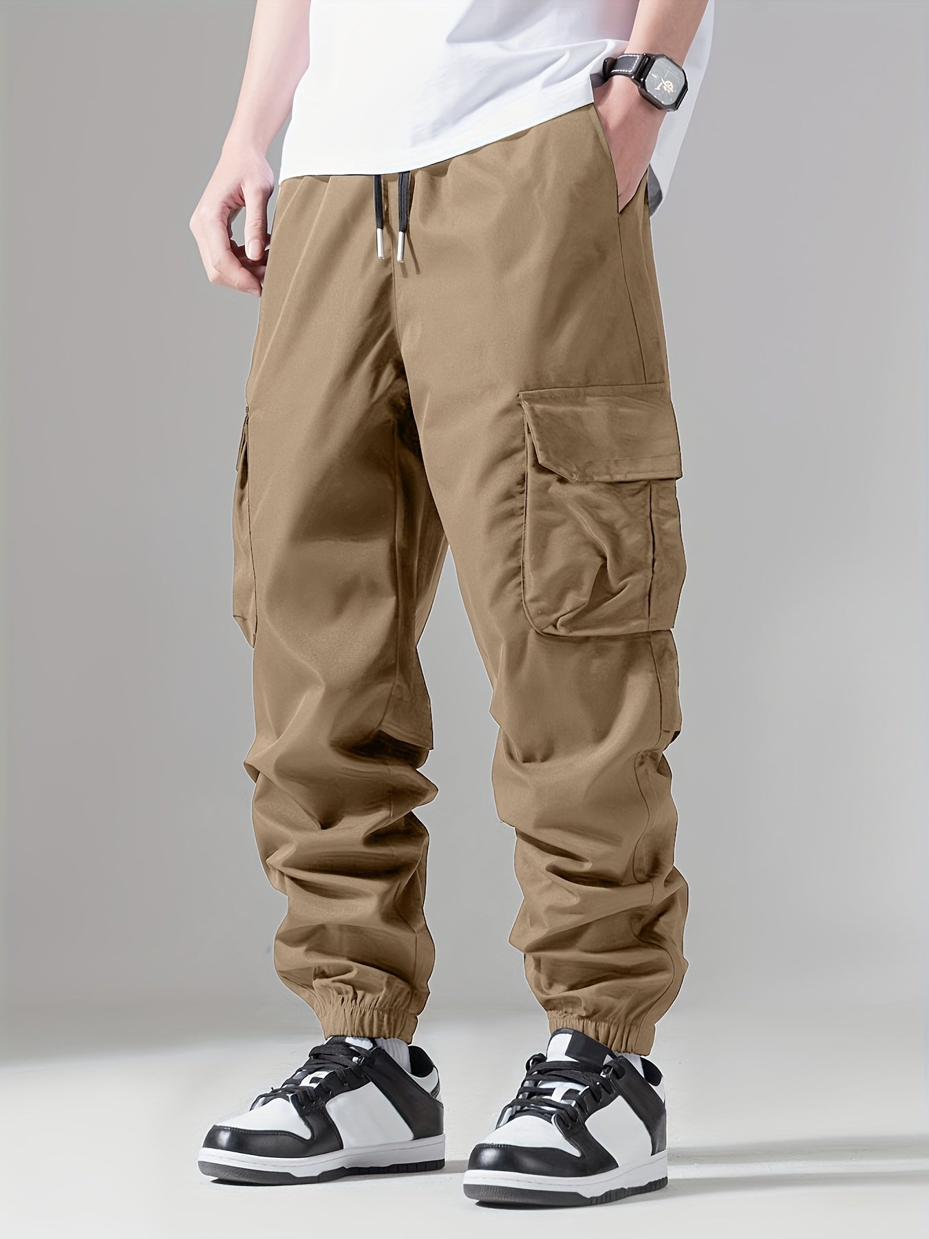 Maxct  Casual Loose Fit Multi-pocket Drawstring Cargo Pants, Men's Joggers For Spring And Fall Outdoor