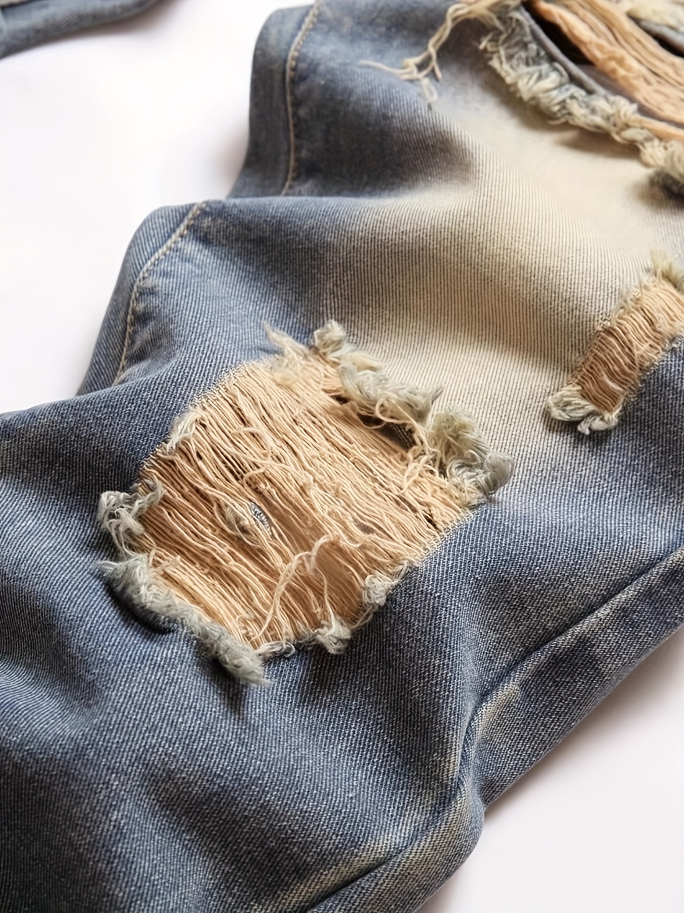 Regular Fit Ripped Jeans, Men's Casual Street Style Distressed Denim Pants For All Seasons