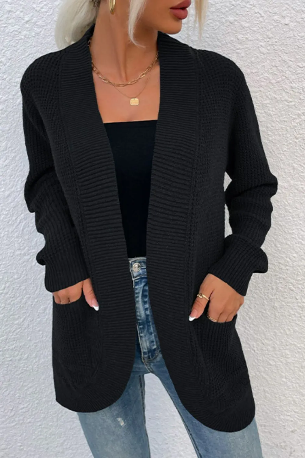 Maxct &Open Front Rib-Knit Cardigan with Pockets