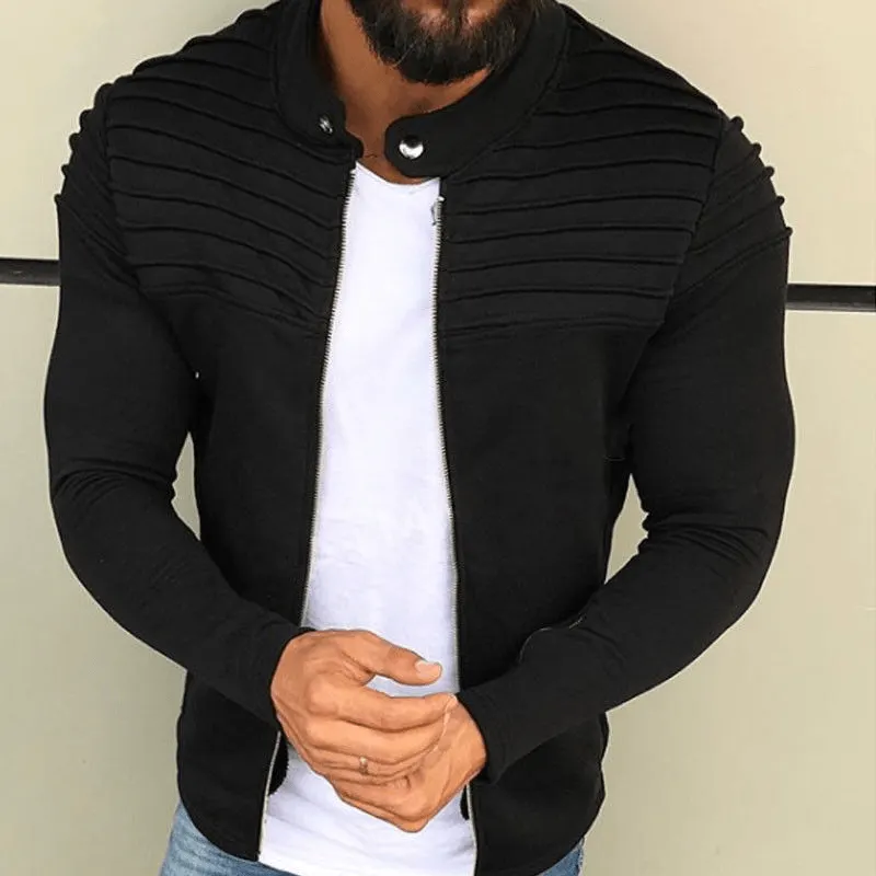 Maxct &Men's Solid Stand Collar Zipper Jacket
