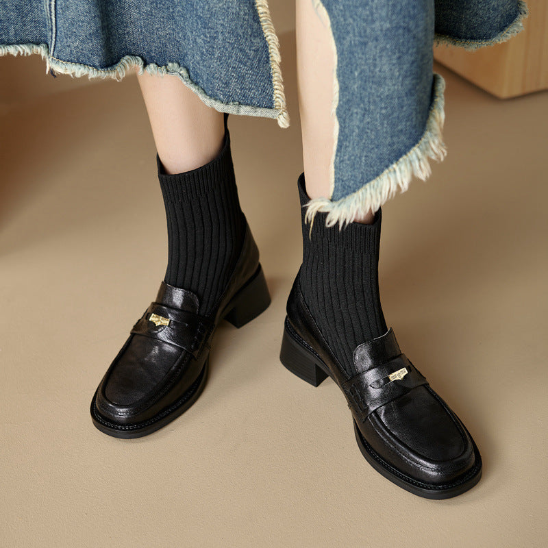 Women Retro Leather Elastic Socks Plus Size Warm Boots