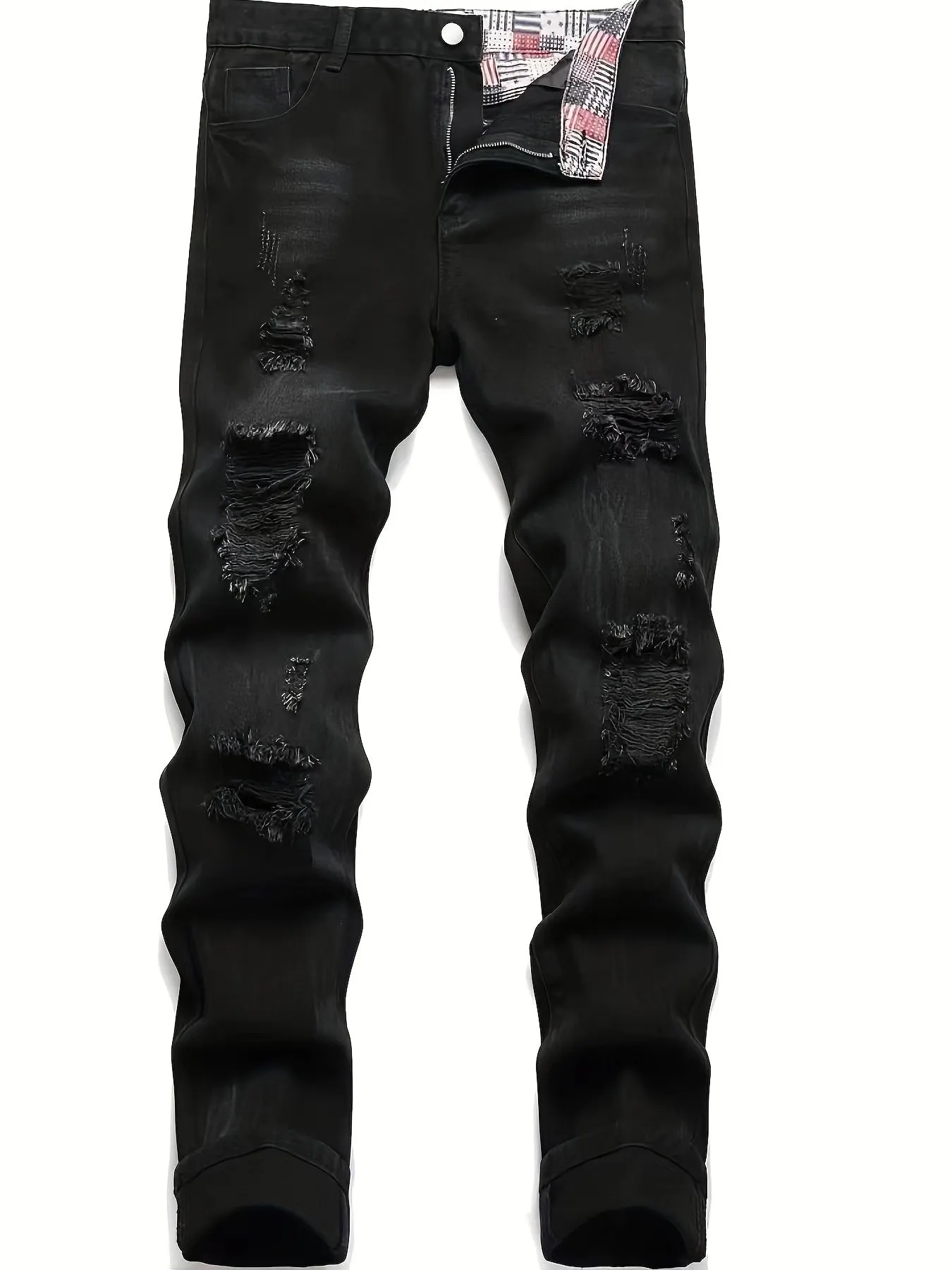 Maxct  Regular Fit Ripped Jeans, Men's Casual Street Style Distressed Denim Pants For All Seasons