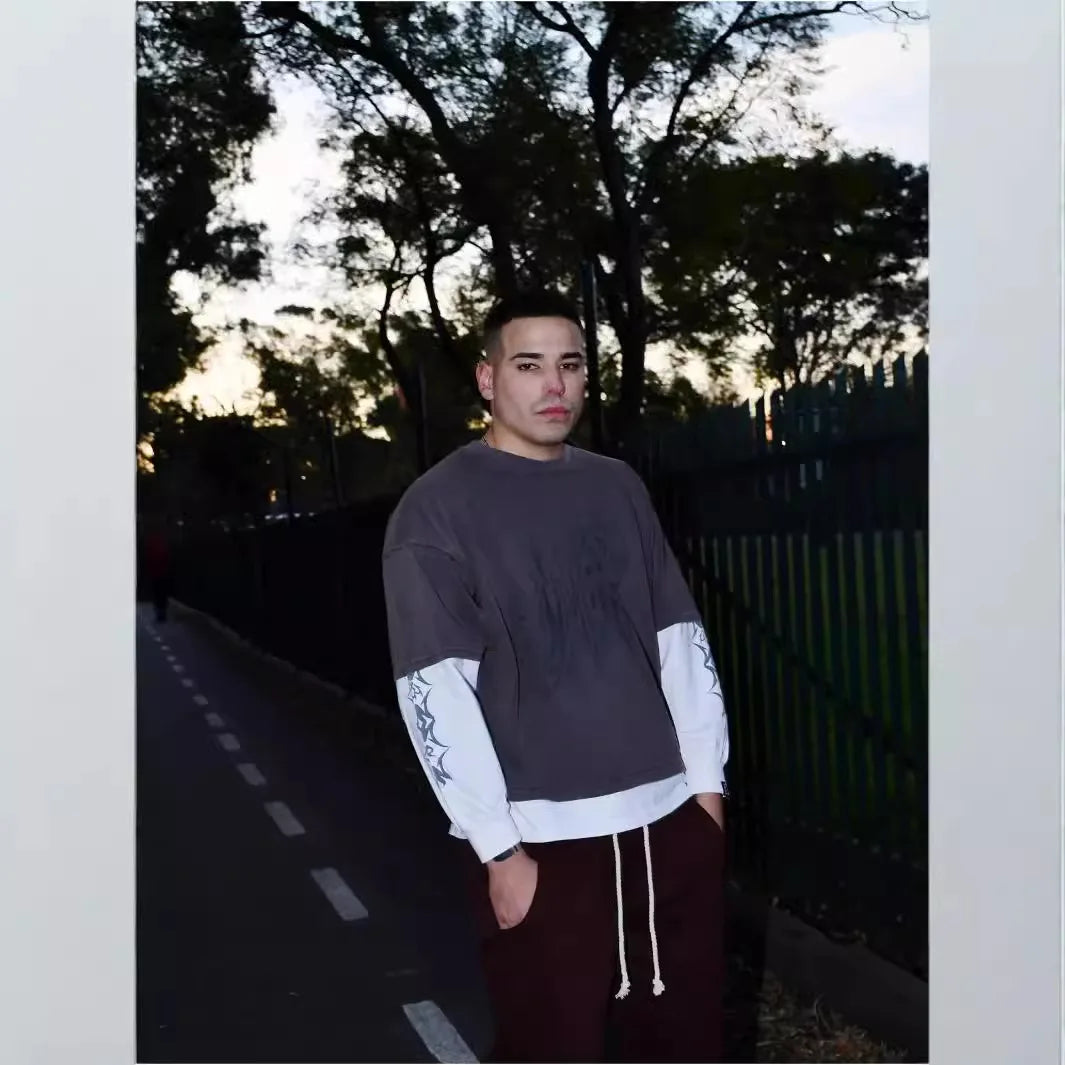 Maxct Y2k Long Sleeved T-Shirt Oversized Sweatshirt Vintage Anime Striped Printed Pattern Clothes Streetwear Hip-Hop Rap Gothic Style