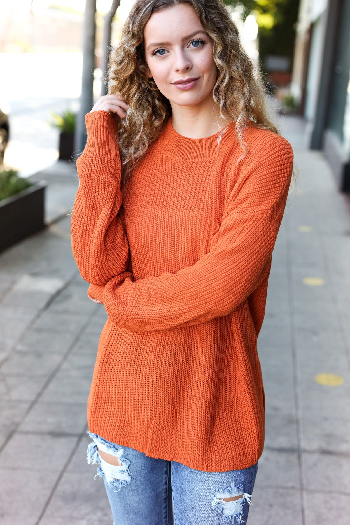Maxct &Pumpkin Spice Mock Neck Chest Pocket Knit Sweater