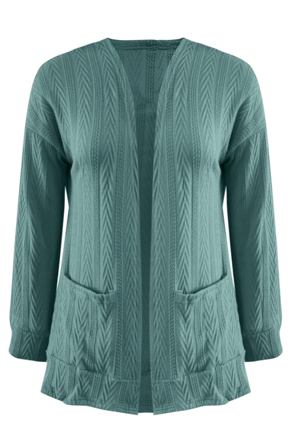 Maxct &Full Size Textured Open Front Long Sleeve Cardigan