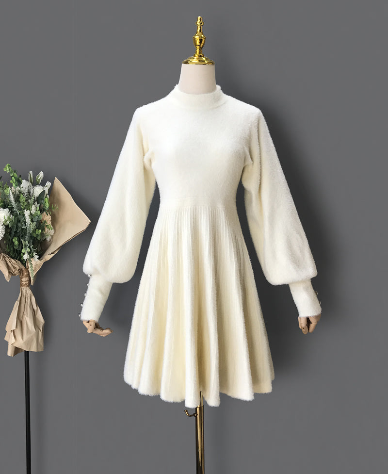 Fuzzy Puff Sleeve Sweater Dress Maxct