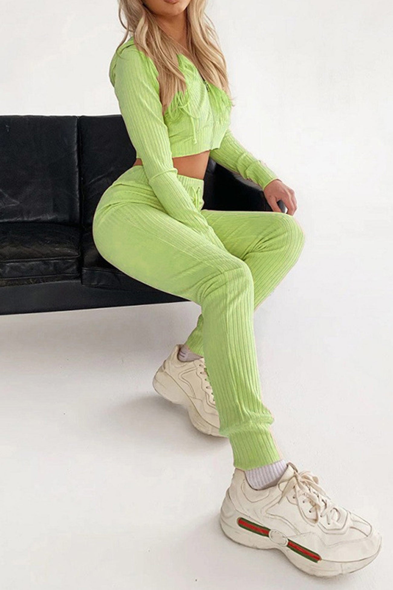 Maxct Ribbed Knit Hoodie Long Pants Suits