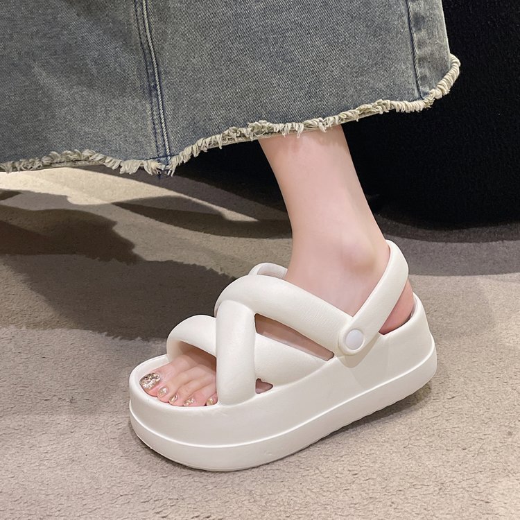 Summer Thick Sole Slide Sandals: Heightened with Crossover for Women - true deals club