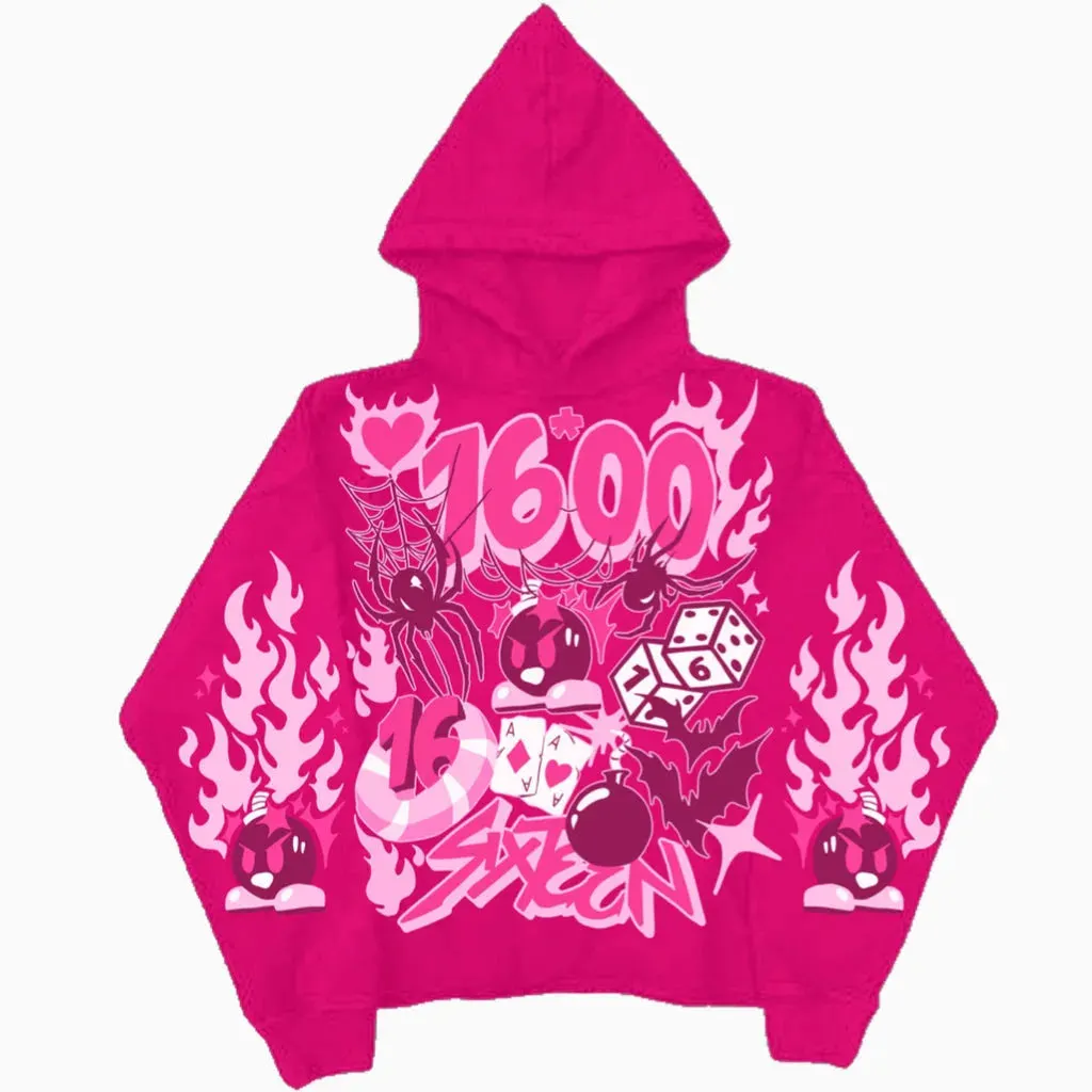 Maxct Y2k Pullover Long Sleeved Sweatshirt Vintage Printed Pattern Streetwear Tops Vintage Clothes Dark Punk School Outfit Ootd Jacket