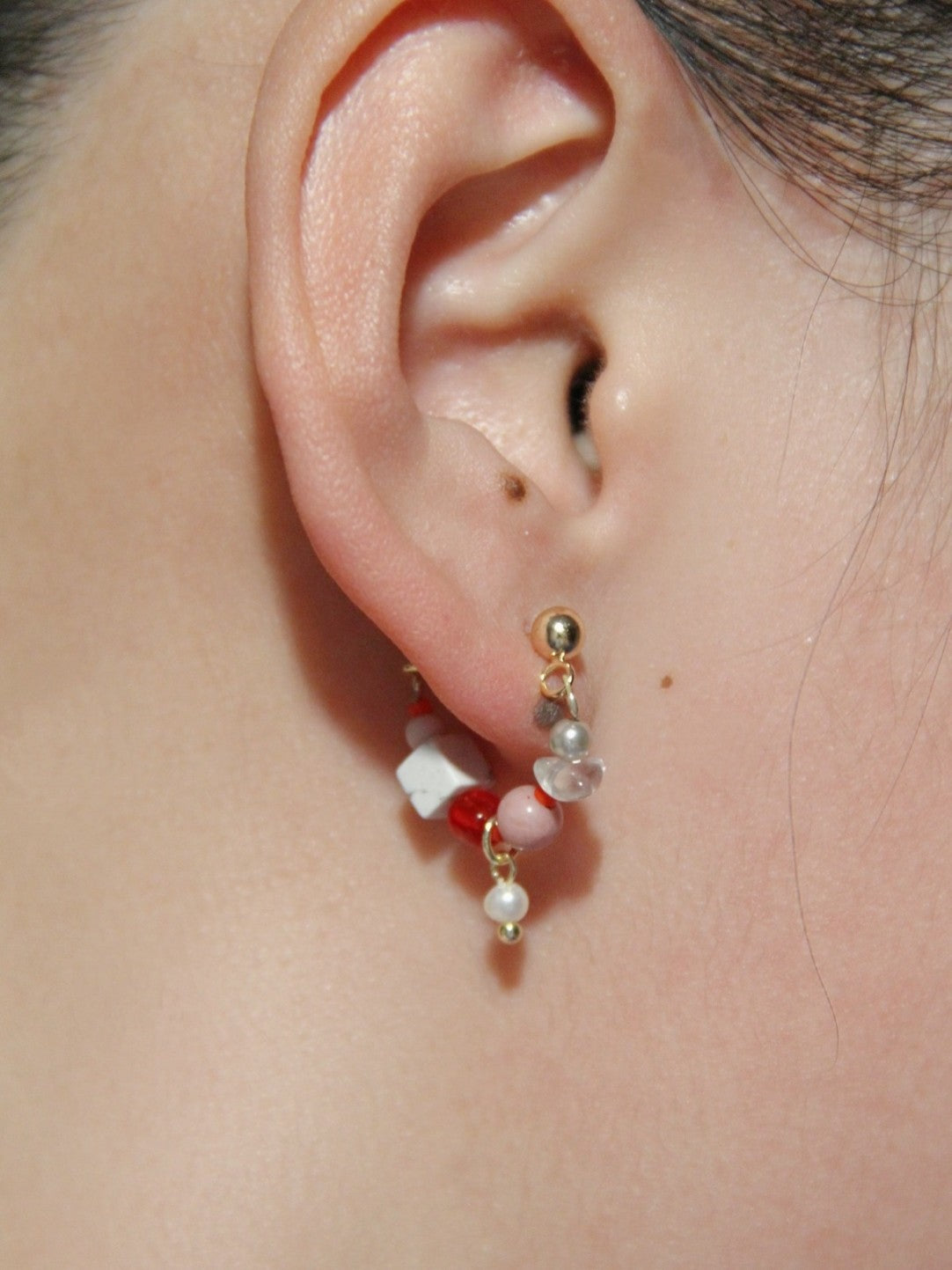 「Chinoiserie」Natural Jade Pink Ballet Girl Asymmetrical Earrings