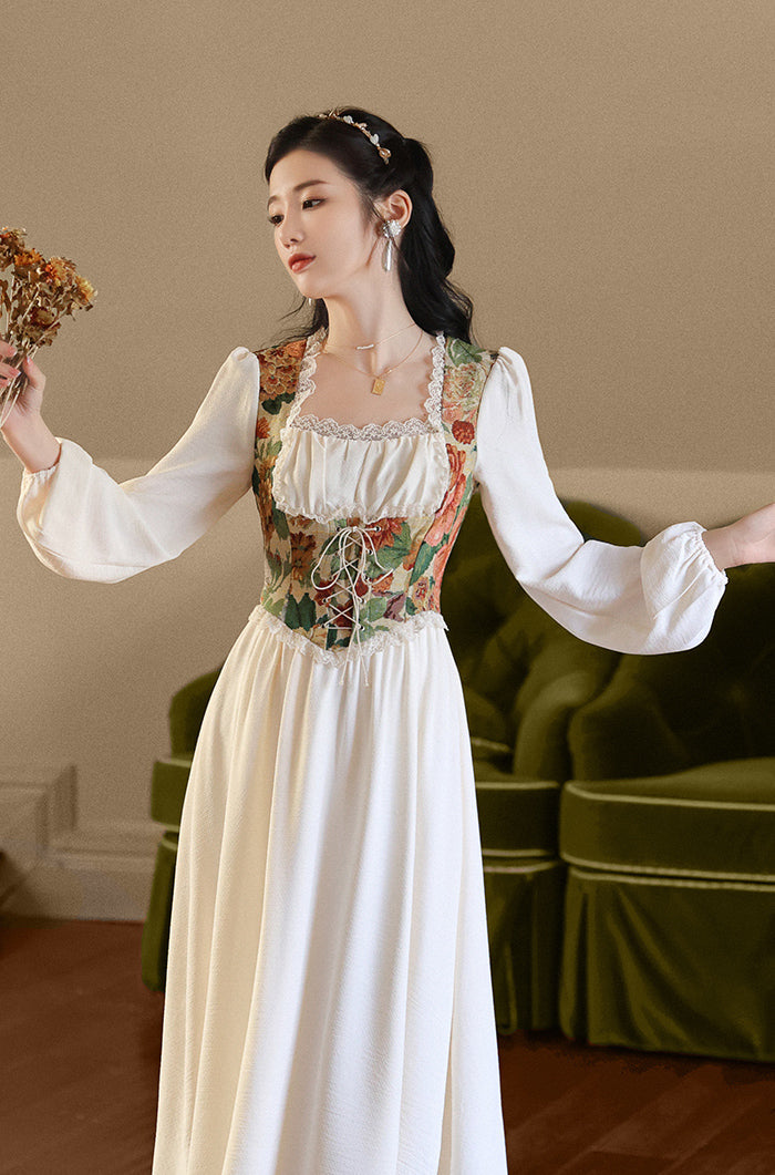 Floral Tapestry Jacquard Corset Dress Maxct