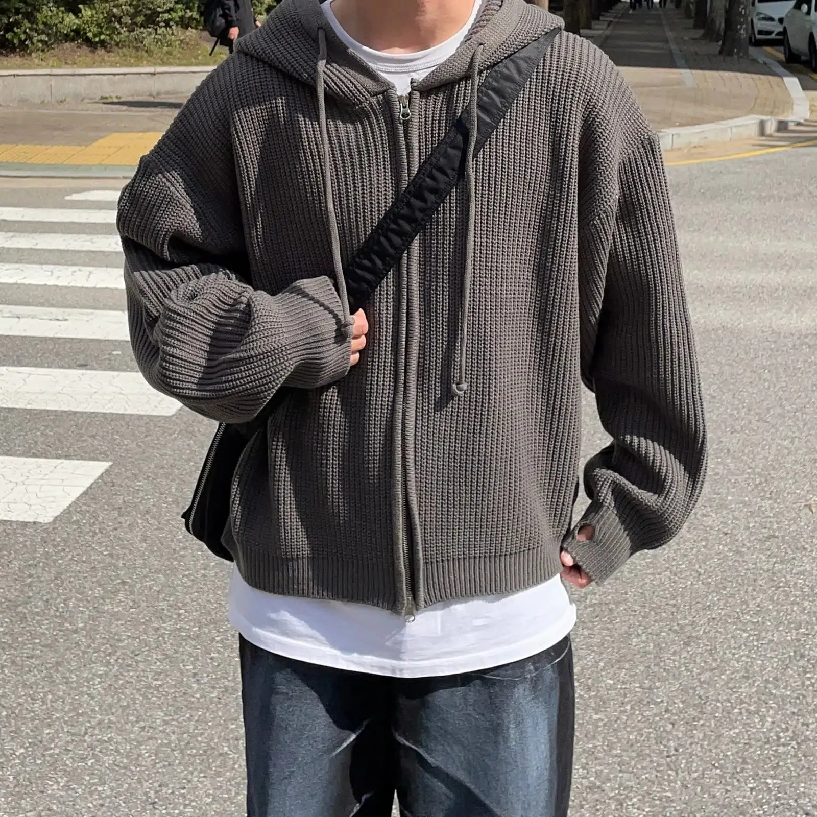 Maxct Double Zipper Hooded Pleated Sweater