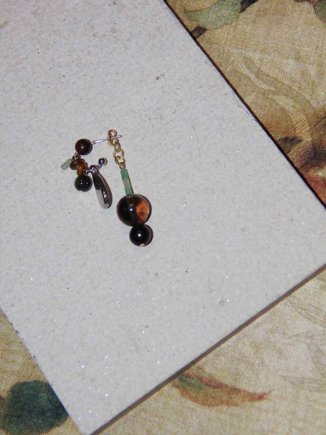 「Chinoiserie」Sandalwood Beaded Brown Drop Earrings