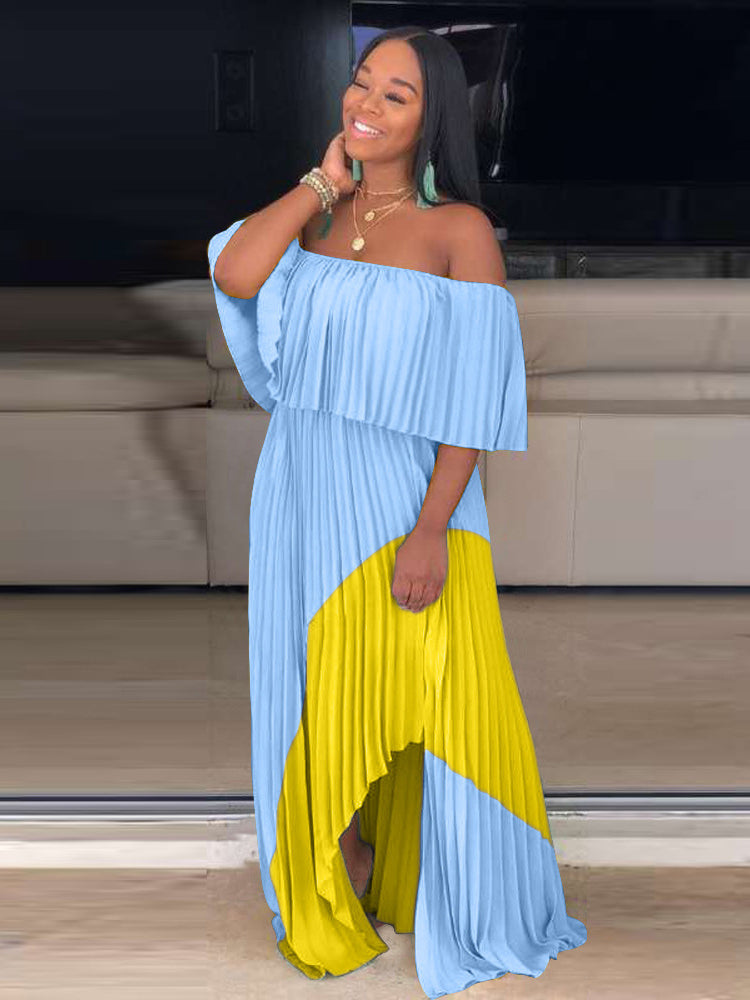 Off Shoulder Ombre Pleated Maxi Dress Maxct