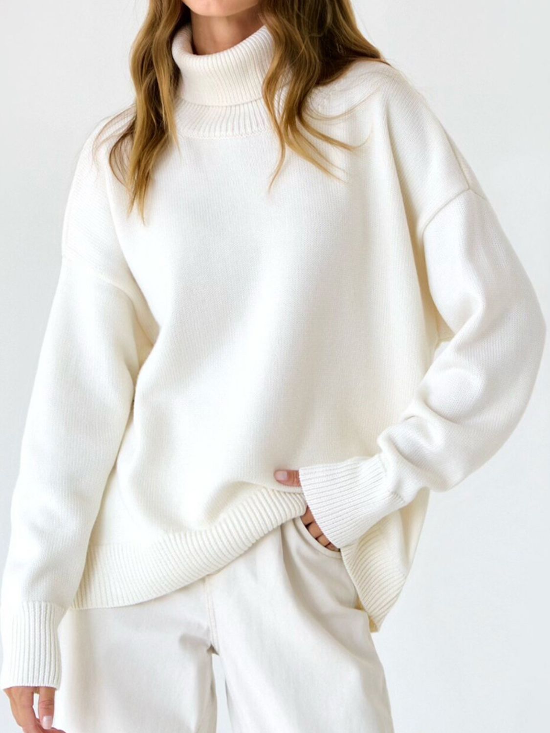 Maxct &Turtle Neck Dropped Shoulder Sweater