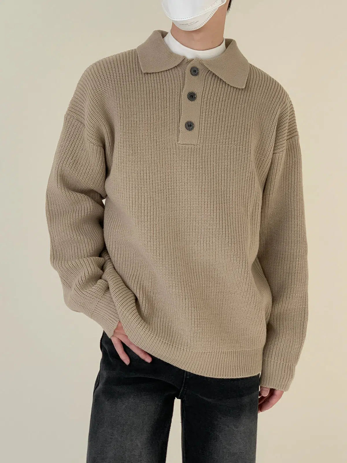 Maxct Loose Fit Polo Lapel Sweater