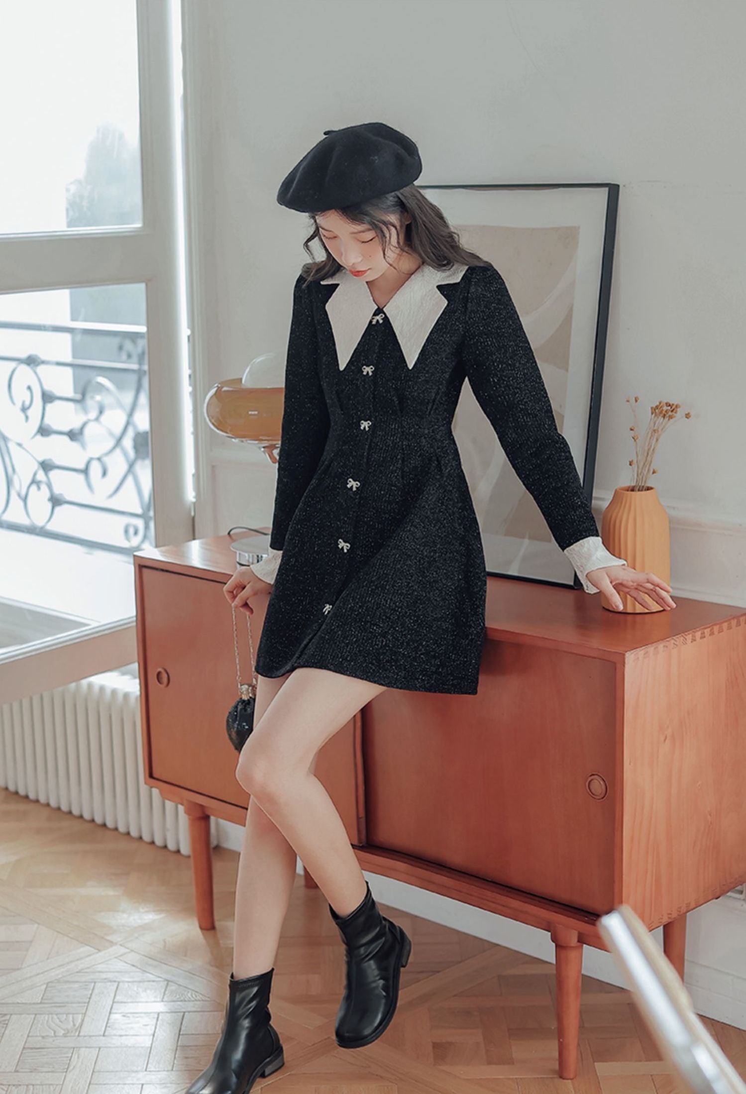 Sweet Bow Peter Pan Knit Dress Maxct