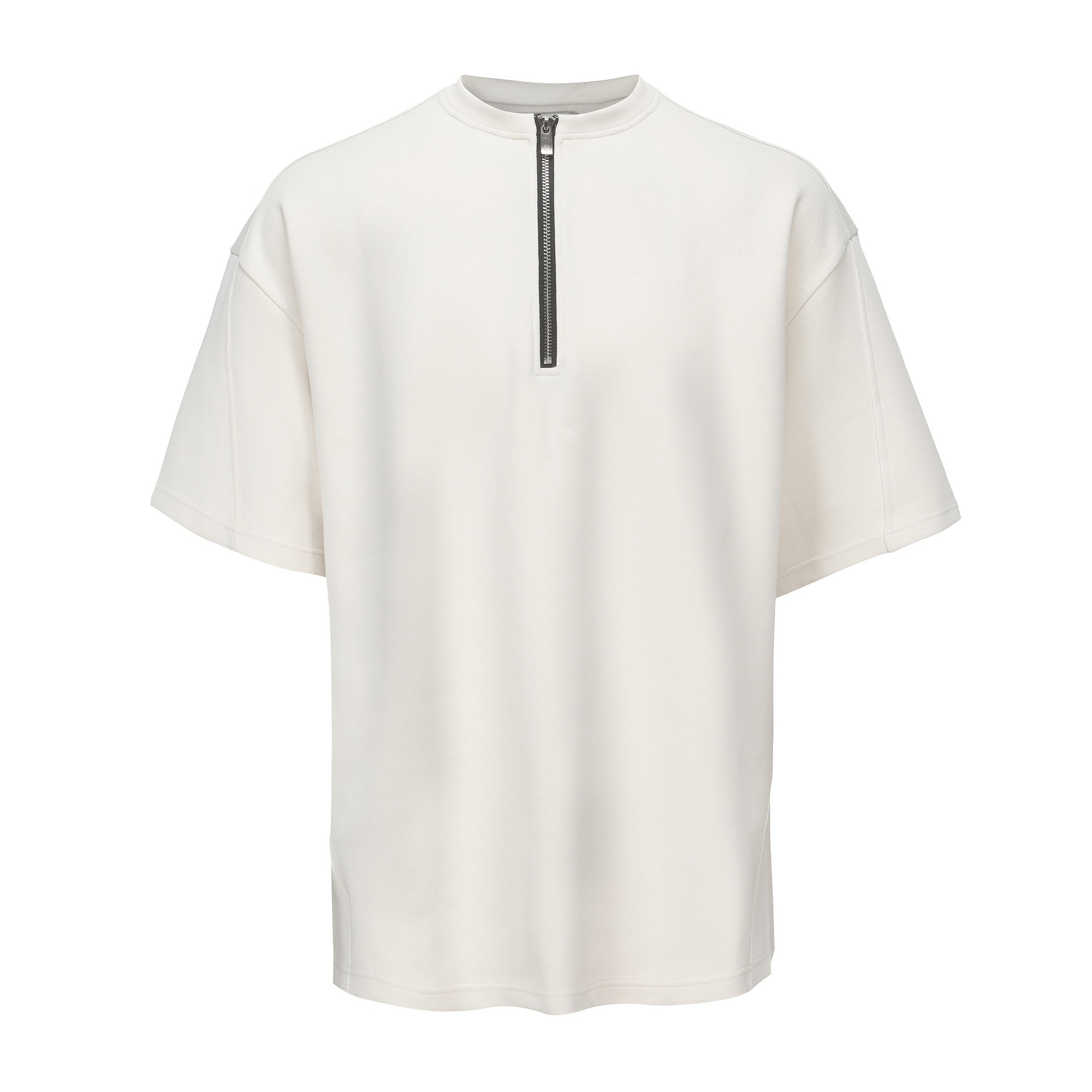 90s Streetwear American Style Trendy Brand Niche Simple Pure Cotton Short-sleeved T-shirt Men's Summer New Loose Street Half-zipper Short-sleeved Top