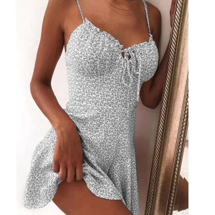 Irregular Floral Halter Mini Dress Maxct
