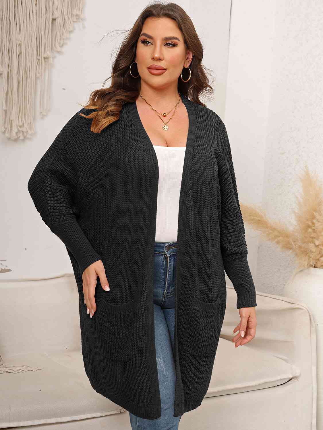Maxct &Plus Size Open Front Cardigan With Pockets