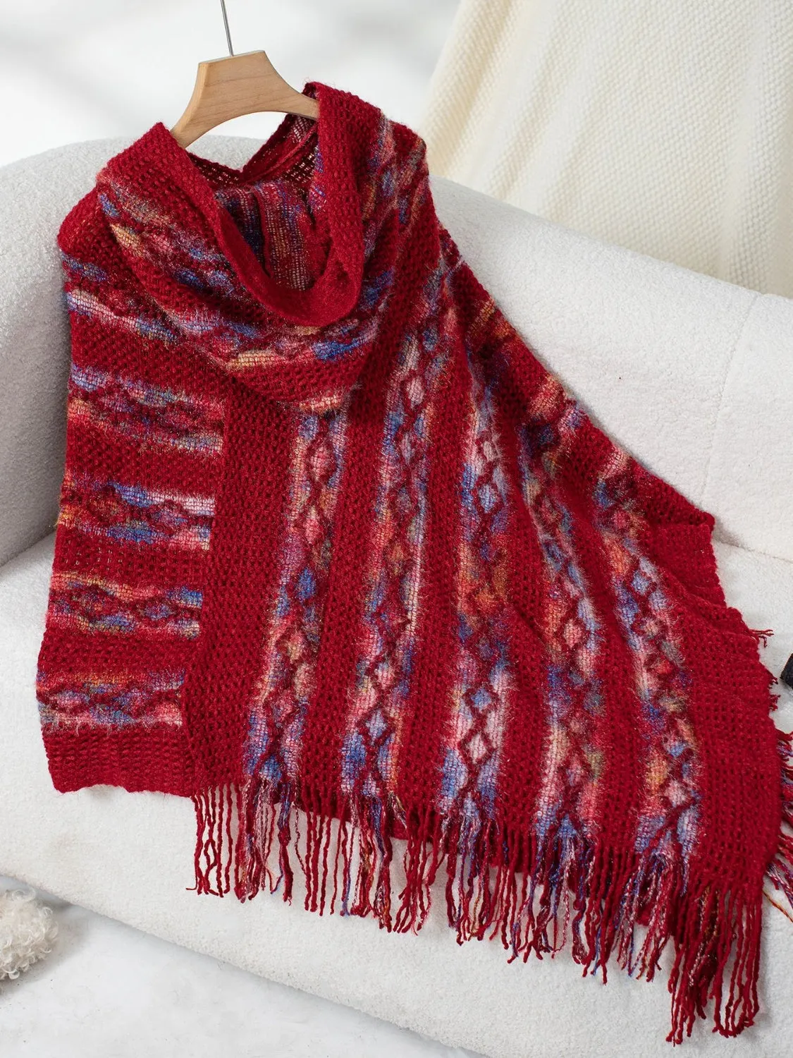Maxct &Fringe Contrast Hooded Poncho