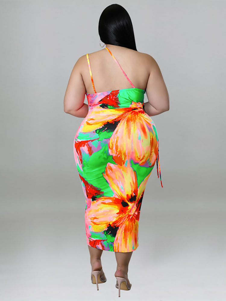 One Shoulder Print Midi Dress Maxct